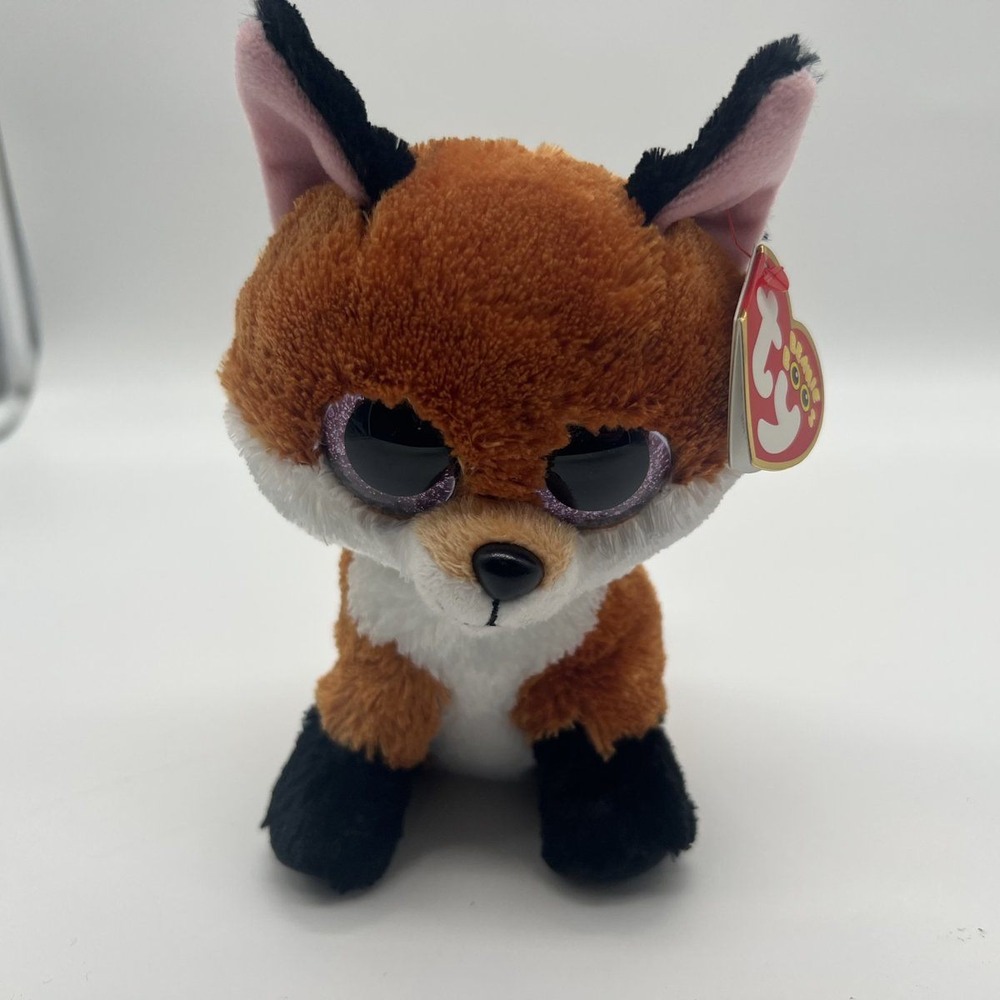 Ty Beanie Boos Slick the Fox Plush Stuffed Animal Glitter Eyes Brown Orange 6 in